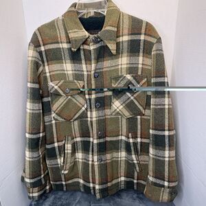 Vintage JC Penny Wool Flannel Button Up Jacket Fleece Lined Plaid M USA MADE 70s